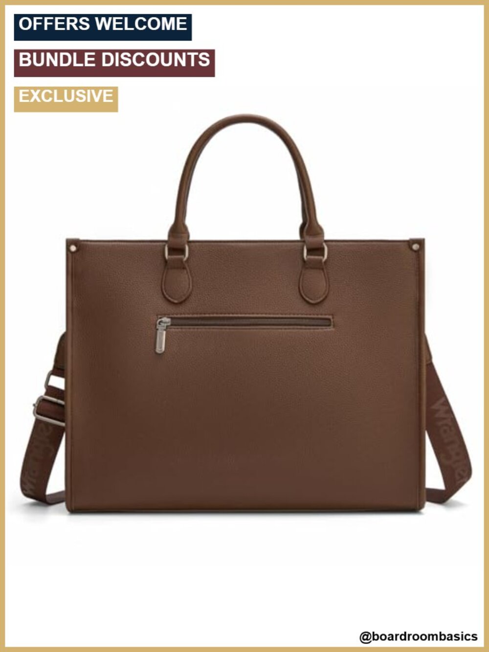 Waterproof Faux Leather Laptop Tote Bag with Crossbody Strap for Work - Picture 3 of 6